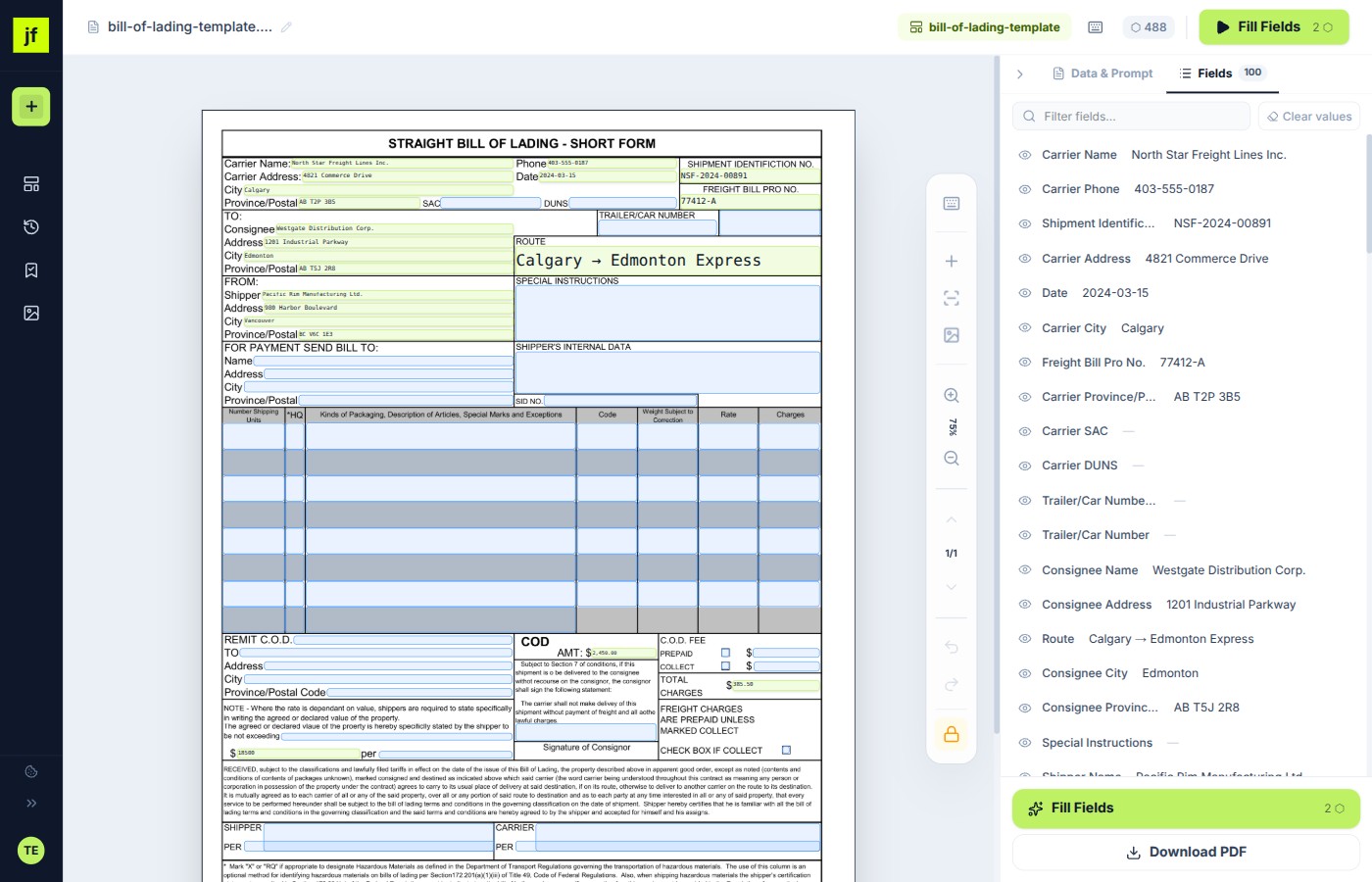 Free PDF filler online — drawing fillable fields manually on a flat PDF in the JustFill browser editor
